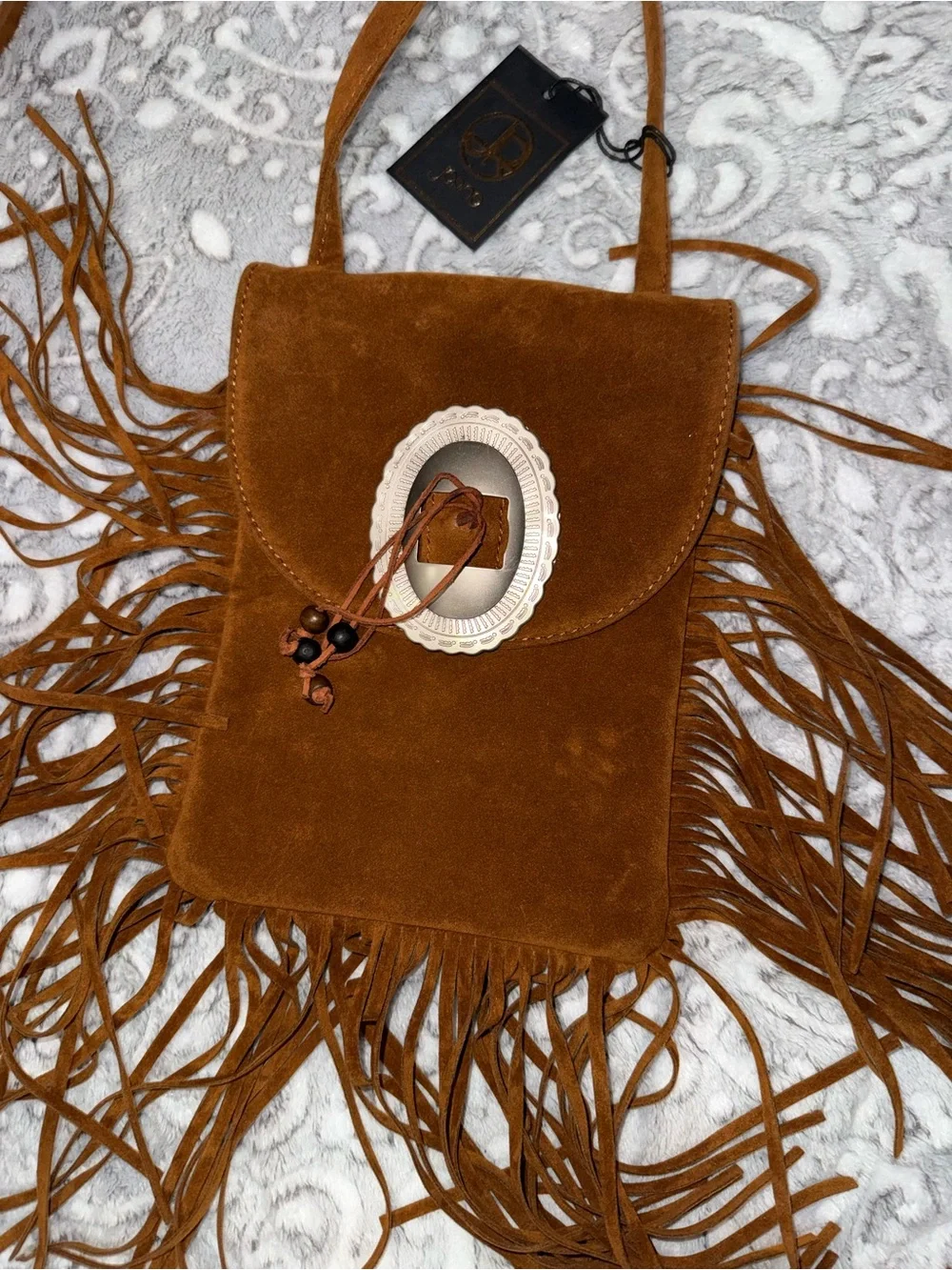 Jorine Brown Suede Fringe Crossbody Bag Western Boho NWT